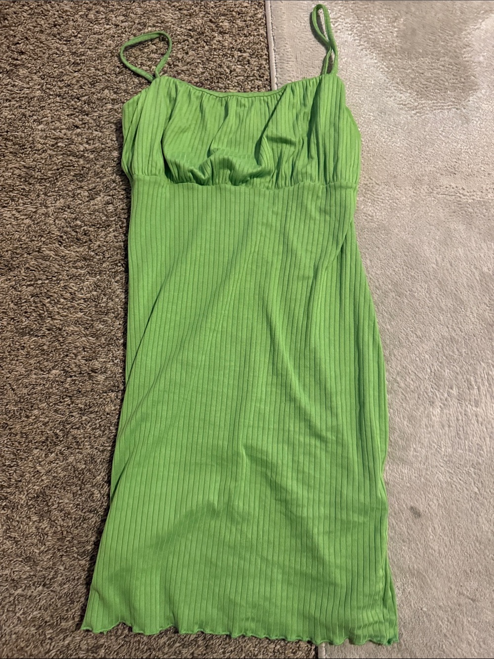 Derek Heart Lime Green Ribbed Spaghetti-Strap Midi Dress